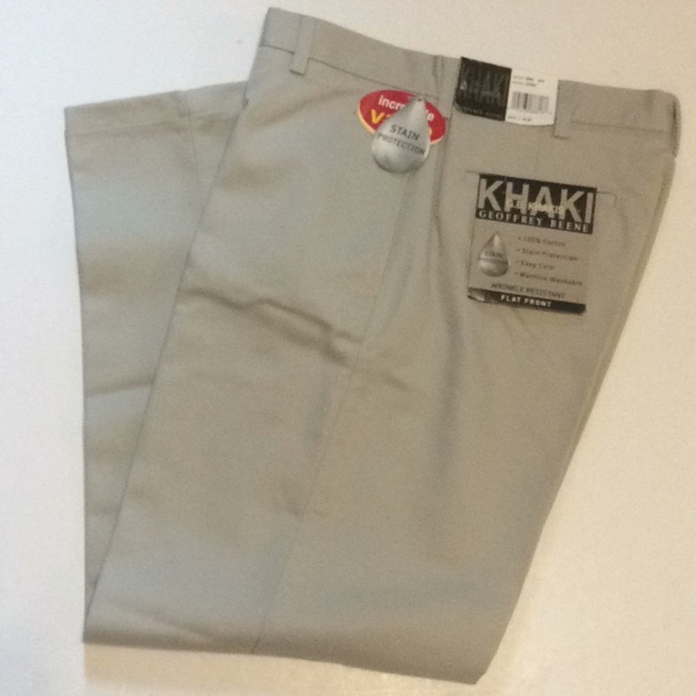 Geoffrey Beene Mens NWT Khaki Flat Front Pants Sz 33X30